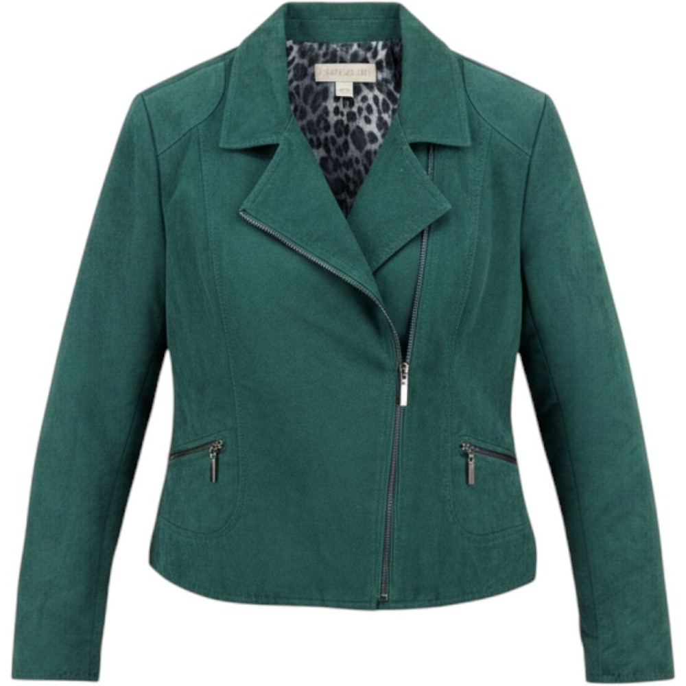 Laura Ashley Womens Forest Green Faux Suede Moto Jacket Autumn Fall PXL